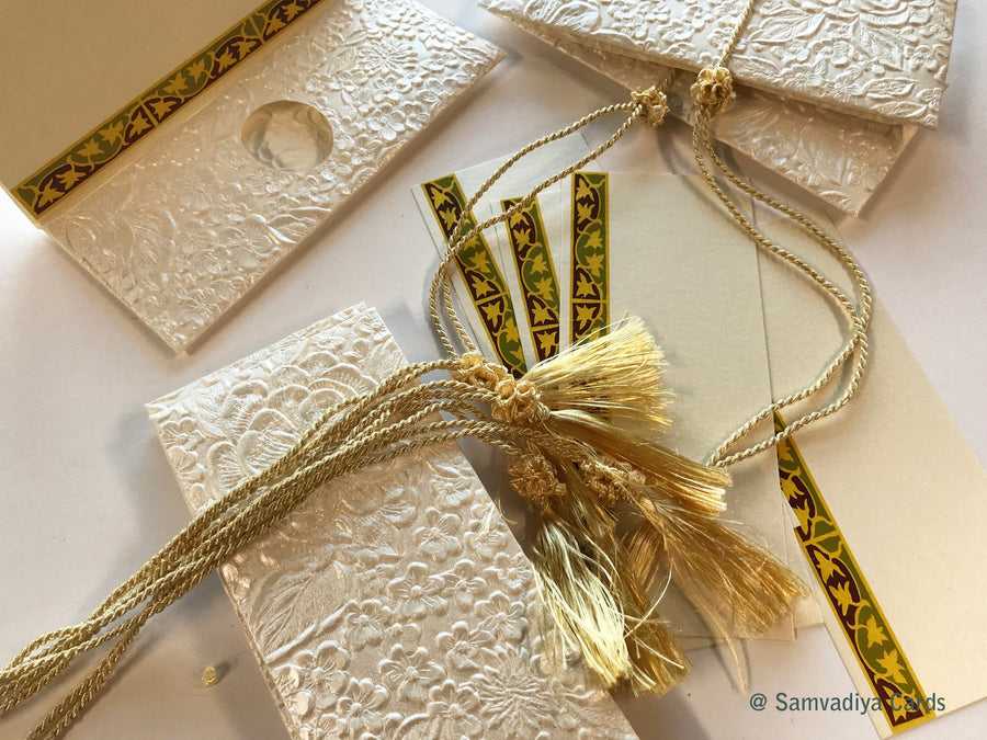 Money envelope, Monetary envelope, Currency, Gift Envelope, embossed floral pattern Ivory handmade paper Boxed Gift Set of 6