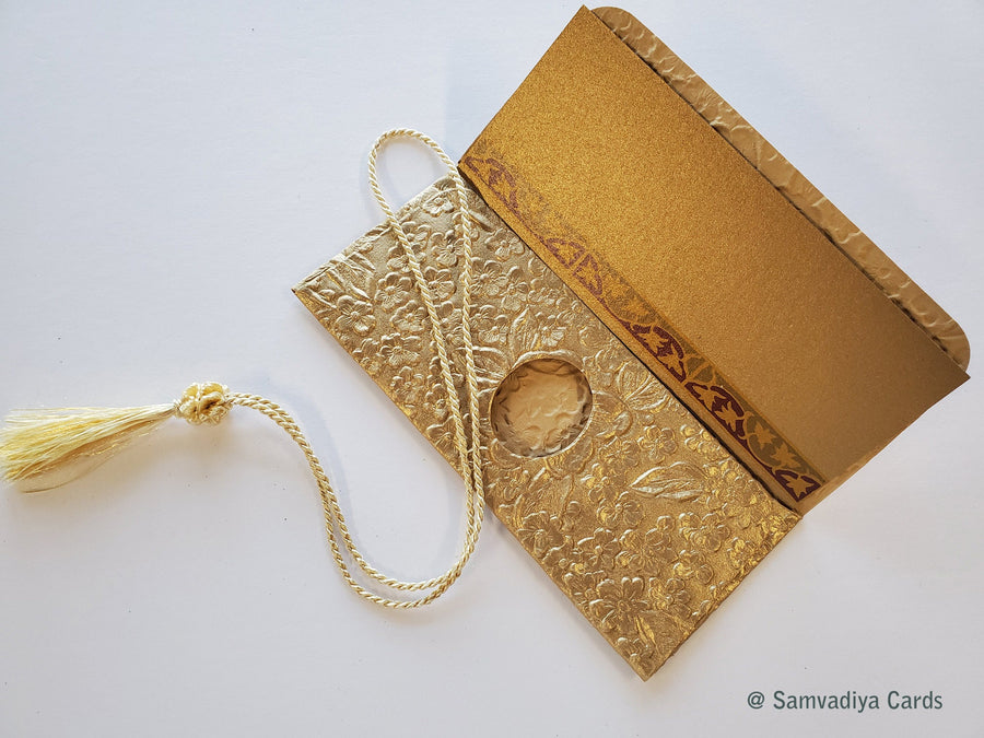 Money envelope, Monetary envelope, Currency, Gift holder, Gift Envelope, Gold Embossed floral design paper, antique gold, Gift Set of 6