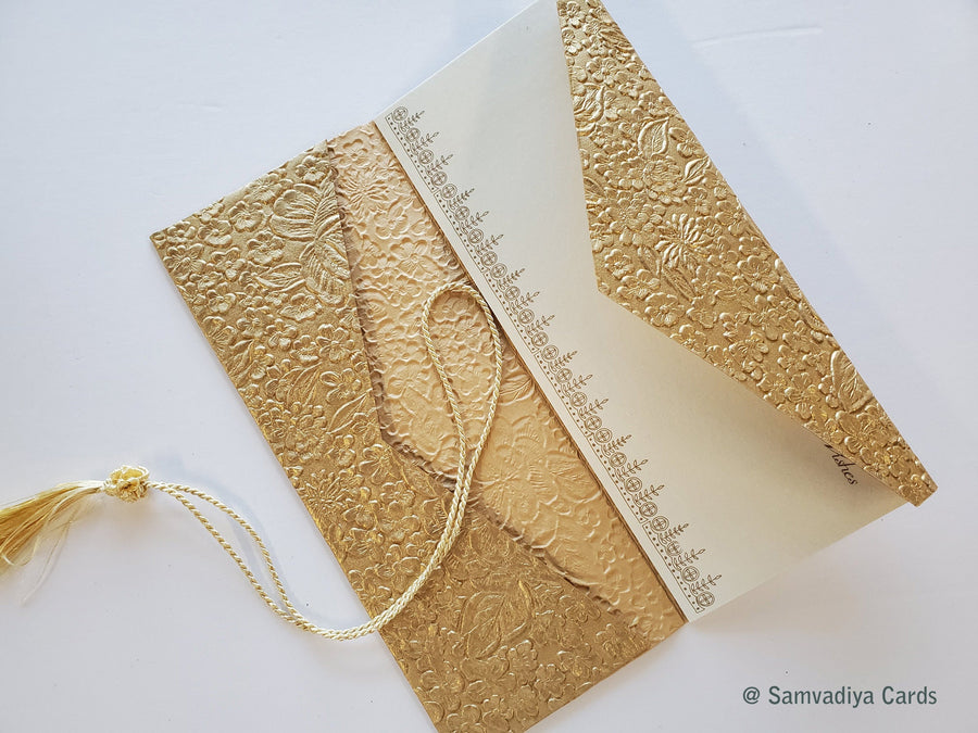 Gold Ivory Money Folders, Gift Folders Assortment, insert cards with silk tassels - Set of 25