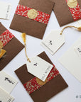 Unwritten 15 - All occasion handcrafted stationery set, chocolate natural envelopes, bookmark style note & cute tag, gold tassels- Set of 8