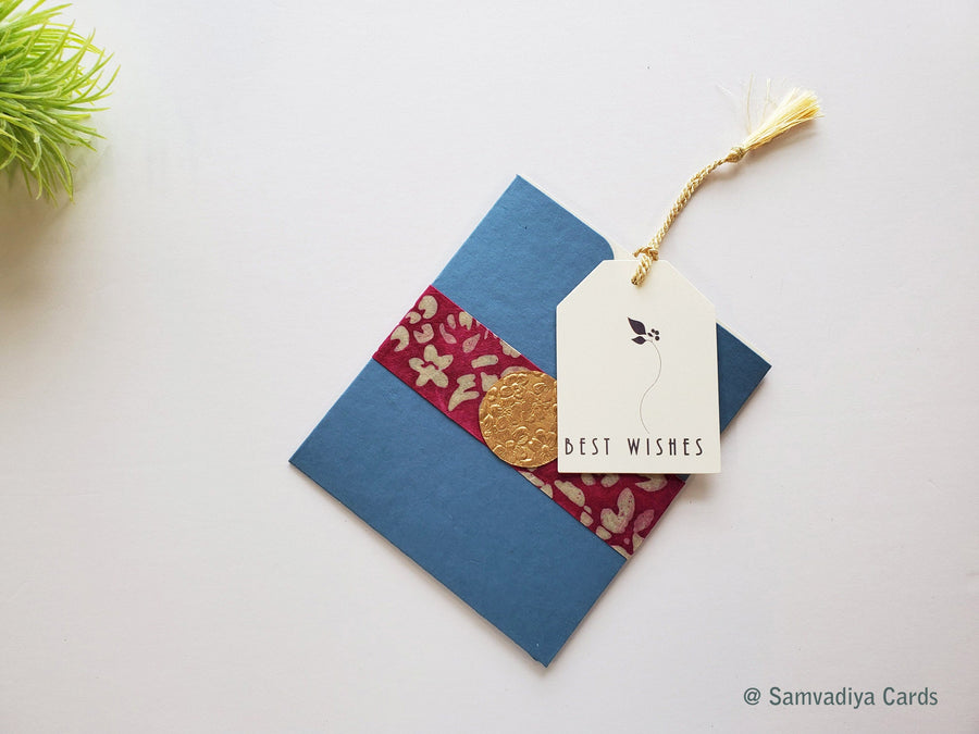 Unwritten 16 - All occasion cards, handcrafted stationery set, blue natural envelopes, bookmark style note & cute tag, gold tassel- Set of 8