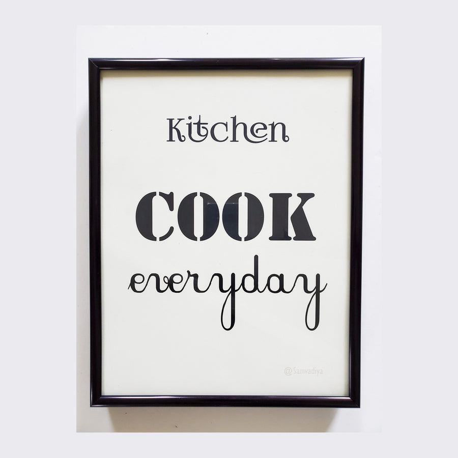 Wall Art for Kitchen: framed quote 3, black and white artwork, quote on food & cooking, minimalistic home decor wall hanging, ready to hang