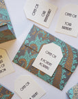 Storyteller 16- handcrafted A6 size 'open when'/'open on' letter set with pre-written tags & envelopes, blue paisley, Set of 6 or Set of 12