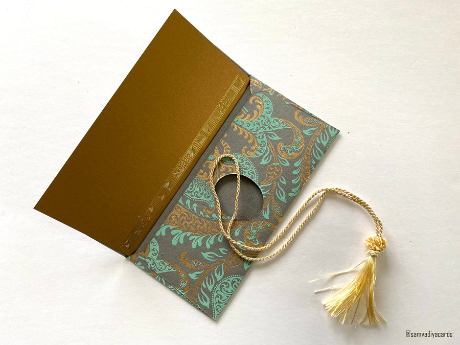 Money envelope larger size, Monetary envelope, Gift Card, Gift Envelope, Paisley print blue and gold on handmade paper Boxed Gift Set