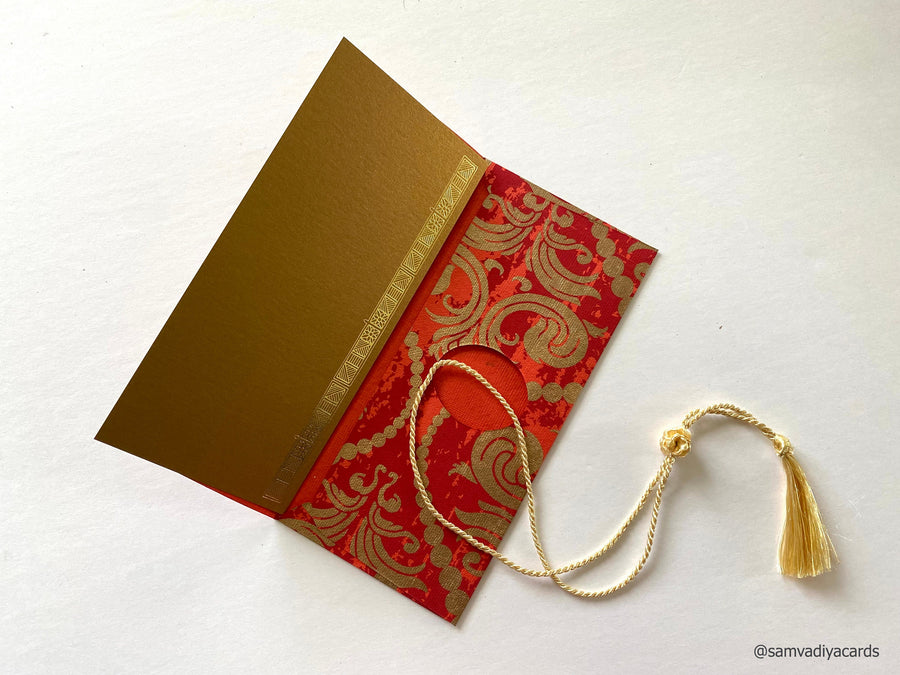 Money envelope larger size, Monetary envelope, Gift Card, Gift Envelope, Red gold floral print on handmade paper, Boxed Gift Set