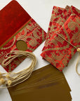 Money envelope larger size, Monetary envelope, Gift Card, Gift Envelope, Red gold floral print on handmade paper, Boxed Gift Set