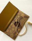 Money envelope larger size, Monetary envelope, Gift Card, Gift Envelope, Brocade print brown and gold on handmade paper Boxed Gift Set