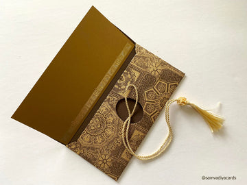 Money envelope larger size, Monetary envelope, Gift Card, Gift Envelope, Brocade print brown and gold on handmade paper Boxed Gift Set