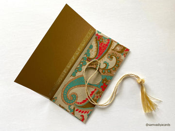 Money envelope larger size, Monetary envelope, Gift Card, Gift Envelope, Paisley beige, green, orange on handmade paper, Boxed Gift Set