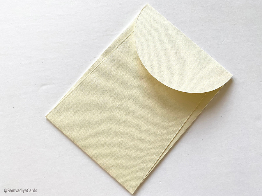 Premium Envelope: Specialty Envelope A7 Size, portrait round flap. Handmade envelope, made from natural cotton handmade paper, Cream, butter