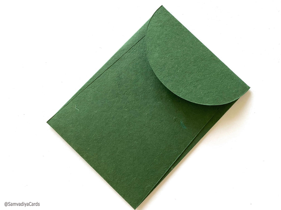Premium Envelope: Specialty Envelope A7 Size, portrait round flap. Handmade envelopes made from natural cotton handmade paper, Forest, Green